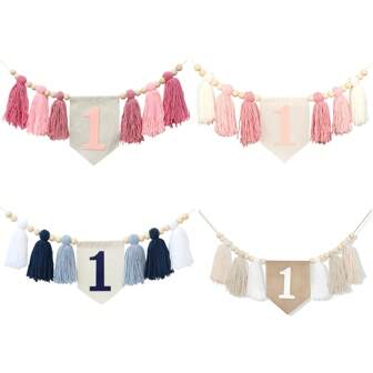 1 件生日蛋糕碎流苏彩旗横幅，带花环，适用于生日派对装饰、摄影道具