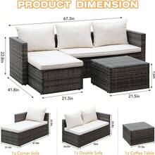 L-Shape 3-Piece Rattan Garden Furniture Set - 灰色 - 查看 2