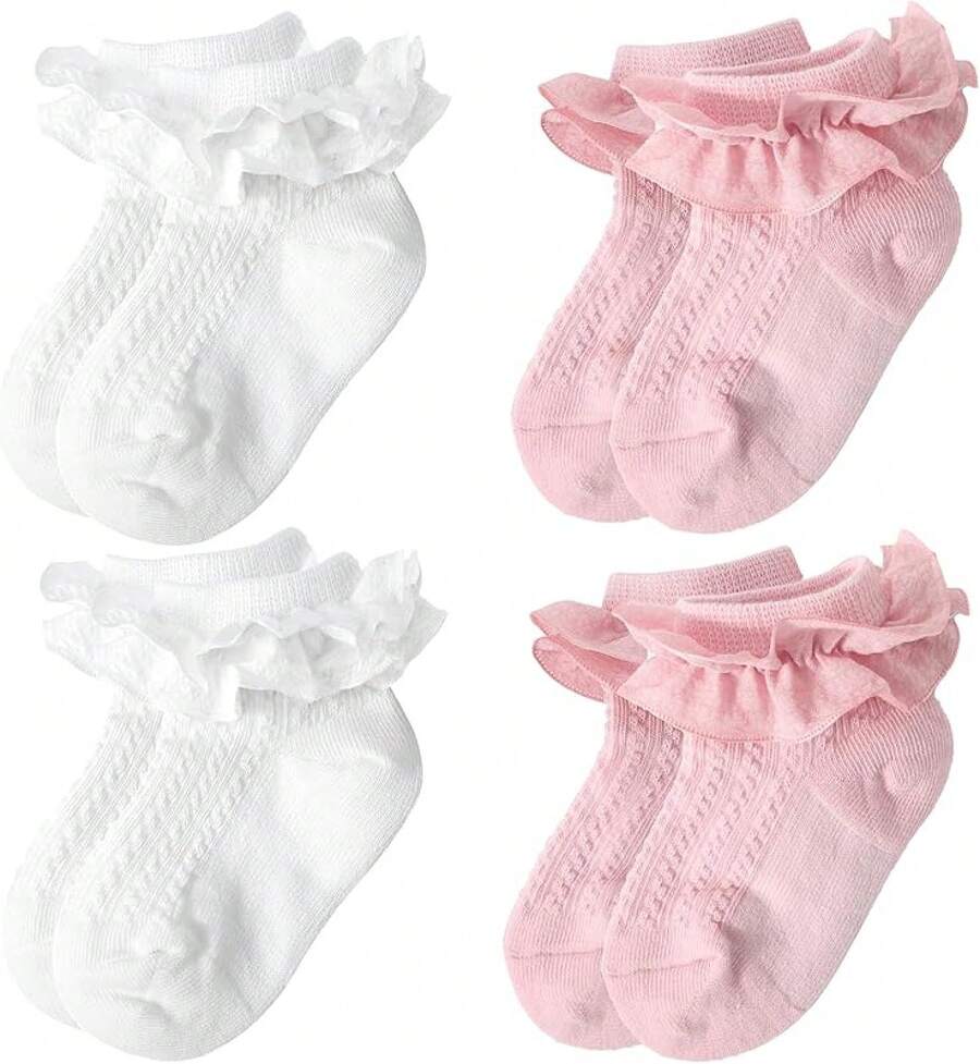 Halloween EssentialsGirls Ruffle Socks Cute Knit Cotton Frilly Lace Newborn Infant Toddler Dress Socks Girls Boys - 杏色 - 查看 1