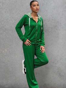 Conjunto  Compuesto Por Sudadera Con Capucha Y Cierre Y Pantalones Deportivo - Verde - Ver 5