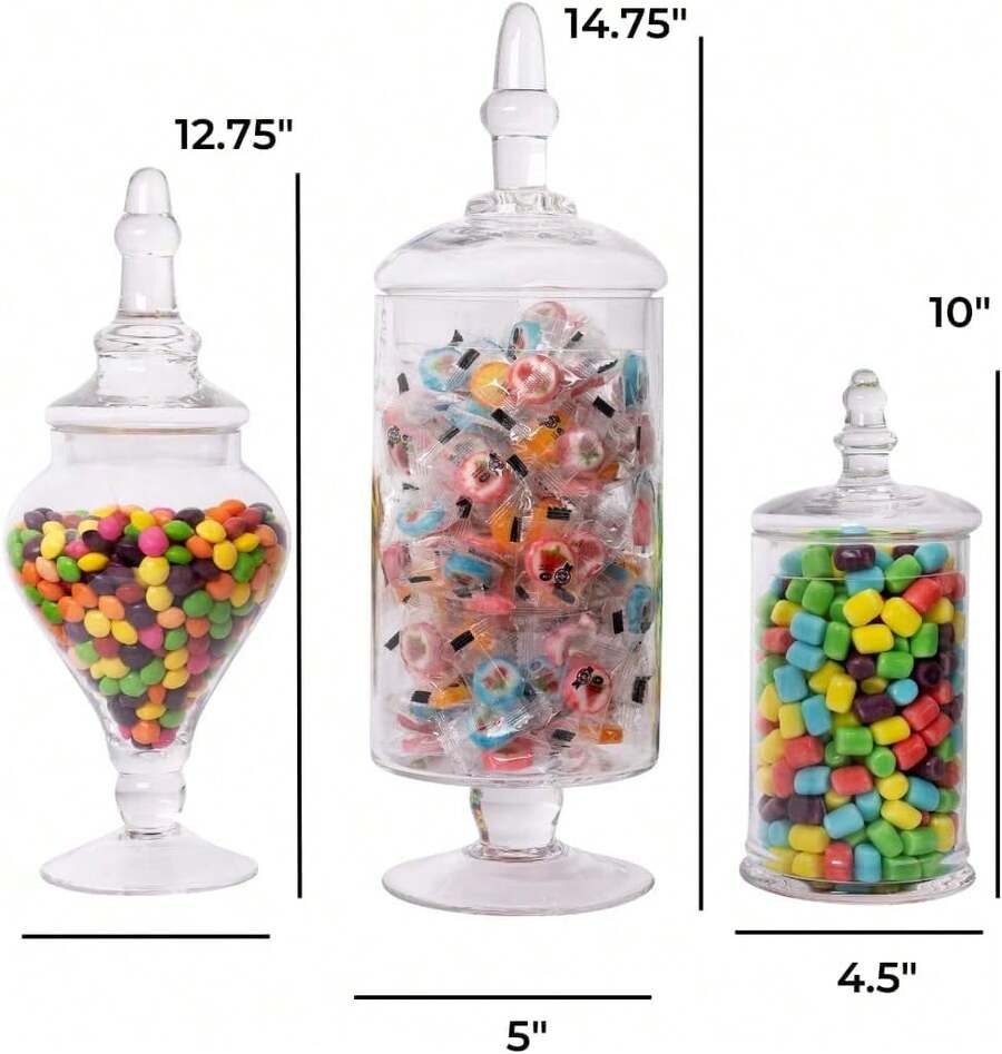 Mantello Glass Apothecary Jars With Lids - Set Of 3 For Candy Buffet, Bathroom, Kitchen, Large,7696017 - Black - View 1