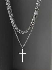 Nuevo collar de acero inoxidable con cruz para hombre, artículo de joyería con colgante de titanio de metal para hombres - Multicolor - Ver 1