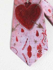 1 条红心樱花图案丝滑手工领带，适合休闲、街头、日常穿着、派对、学校搭配