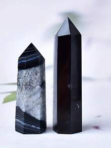 Obelisco de ágata negra natural con manchas, columna de cristal, regalo de cristal, piedras sueltas para hacer joyas, decoración del hogar única, piedra de meditación, muy adecuada para Navidad y Acción de Gracias