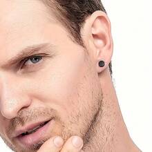 5 Pairs Of Men's Punk-Style Titanium Steel Round Earrings, Set With Cubic Zirconia - Perfect For Casual Decoration - Earring - View 7