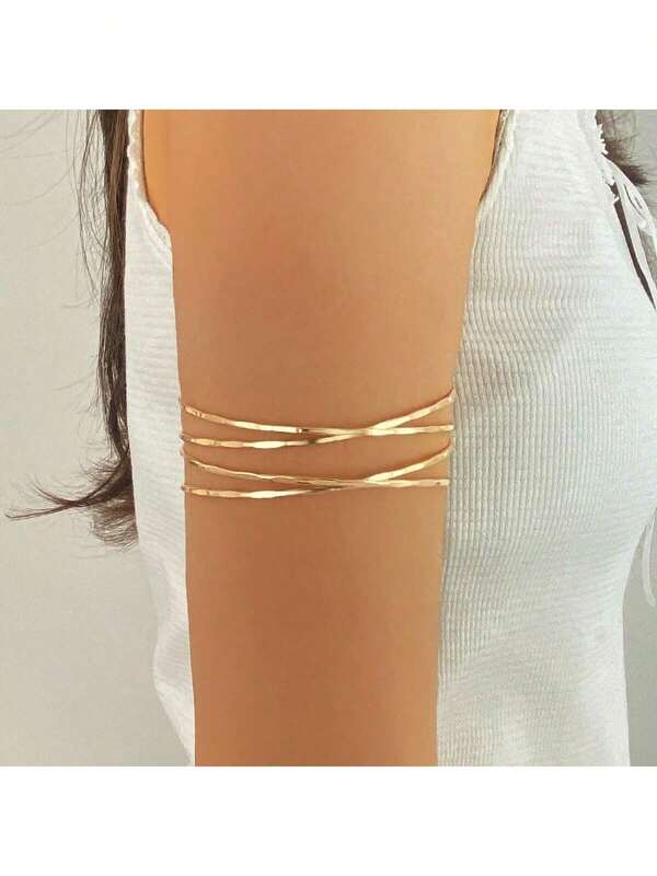 Gold Tone Exaggerated Multi-Layer Open Cuff Bracelet/Armband Decoration, Suitable For Women's Daily Wear