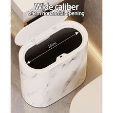 Narrow Wood Trash Can With Detachable Inner Bucket Adds Modern And Exquisite Atmosphere To Bathroom White 29.5*16*29CM - Wood Grain - 查看 4