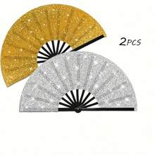 1 件女士闪光手扇，大型派对风格折扇，生日主题表演和节日舞蹈礼物，散装，节日手扇 | 闪亮设计 | 时尚配饰，生日派对装饰