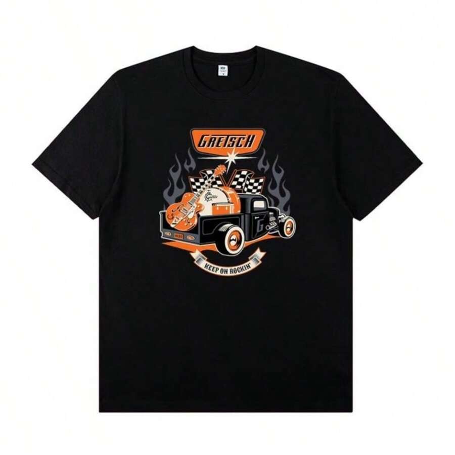 BREATHABLE COOL SUMMER Gretsch Electric Guitar Instrument Peripheral T-Shirt Short SLEEs Ve Rock Band Lead Singer Practice Costume Casual T-Shirt - màu đen - Xem 1