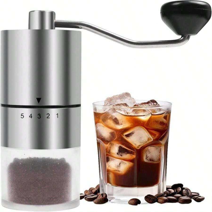 Rsoilch Manual Coffee Grinder With Ceramics Burr For Espresso,French Press,5 Adjustable Settings,Hand Maker With Built-In Burr,For Home Use And Camping Travel,Coffee Bean Grinders With Hand Crank - 白色 - 查看 1