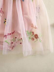 Newborn Infant Baby Girls Clothes Flower Butterfly Embroidery Sleeveless Romper Tulle Mesh Dress Toddler Bodysuit - 粉色 - 查看 9