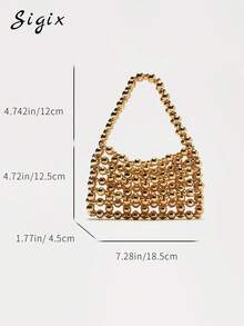 New Luxury High-Quality Handmade Beaded Mini Woven Sparkly Bead Bag, Multi-Color Beaded French Style Shiny Evening Clutch Bag - Gold - View 2