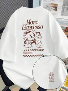 Áo thun nữ cỡ lớn dáng rộng cổ tròn tay ngắn in hình câu lạc bộ cà phê đậm đặc, phong cách mùa hè thường ngày. - trắng - Xem 6