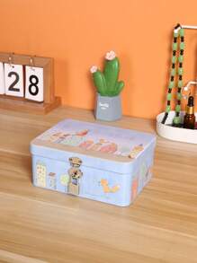 1pc Vintage Style Large Capacity Metal Tin Box With Lock And Key - Ideal For Cosmetics, Jewelry And Certificates - Black Metallic Art Tin