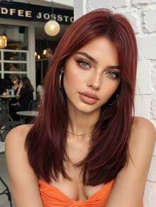 时尚 18 英寸勃艮第酒红色分层假发，带刘海，适合女士 - 柔软、易护理的酒红色合成假发，非常适合日常佩戴、工作、圣诞节和节日