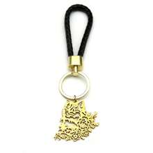 可爱猫咪花朵不锈钢吊坠钥匙扣男女金色合金 PU 皮革小猫动物钥匙扣饰品