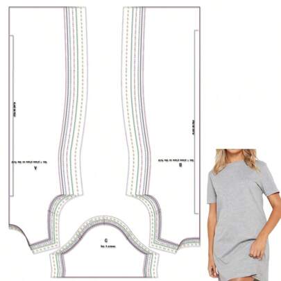 T-Shirt Dress Multiple Sizes Sewing Patterns,1:1 Scale Basic Women's Garment Sewing Patterns,Sewing Patterns For Beginners And Sewing Patterns,Apparel Making Templates,Handmade Garment Sewing Patterns