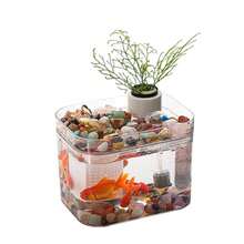 Techigher Fish Tank With Lid,Small Betta Fish Tank,Fish Bowl,Plastic Transparent Aquarium Kit,Desktop Decor For Betta Fish Shrimp Goldfish - Transparent - View 1