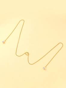 1pc Fashionable Silver Metal Chain Lip Stud, Rhinestone Tassel Face Jewelry, Gothic Style Accessory - Silver - View 4