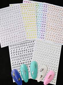 6 Sheets 3D Retro English Letters Nail Art Stickers, 6 PCS 3D Self-Adhesive Black Gold Silver Colorful Alphabet Design Nail Decals Personalized Letter Nail Art Stickers For Women Manicure DIY - Multicolor - View 3