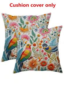 (Apenas Capa de Almofada) 2 Peças Capa de Almofada de Veludo de Pele de Pêssego com Impressão Floral de Pássaro, Capa de Almofada com Impressão por Sublimação, Decoração para Casa, Sala de Estar, Sofá, Quarto, Carro, Escritório, Estilo Rústico, Sem Enchimento de Almofada