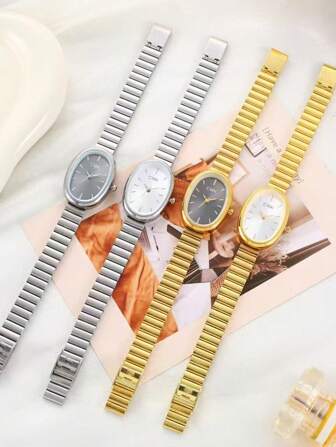 1 件女士钢带时尚休闲优雅复古气质椭圆形表盘石英手表适合日常佩戴或毕业礼物