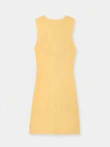 Damen Lässig Pullover Kleid im minimalistischen Urlaubsstil, einfarbiges Strickkleid, akademisches cremefarbenes Abschlusskleid, Neujahr - hellgelb - Übersicht 3