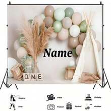 Spersonalizowane tło balonu urodzinowego z imieniem, spersonalizowany tekst, różowo-niebieski, marzycielski wzór motyla z balonu, dekoracja stołu na tort urodzinowy, tło do fotografii