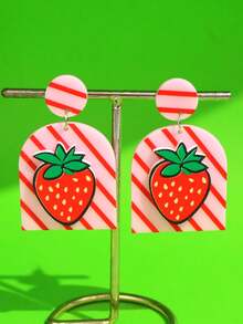 1 对时尚俏皮的彩色亚克力草莓和几何吊坠耳环，适合日常佩戴、节日和派对 - 彩色 - 查看 1