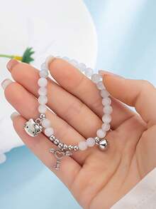 5 piezas, pulsera con encanto de  oficialmente autorizada por  - Estilo Y2K E y accesorio Kawaii elástico, que incluye colgante con forma de corazón, alas de ángel y llave, cristal sintético de piedra natal de agosto, lindo regalo de dibujos animados, uso diario del Día de San Valentín para niña, colgante de pulsera de , joyería diaria, accesorios para fiestas, diseño divertido, decoración de cuentas, regalo para cumpleaños, pendiente con diseño de perlas, accesorio para niñas - Multicolor - Ver 6