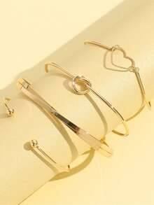 Bộ 4 vòng tay kiểu Âu và Mỹ, hình trái tim, thiết kế hình lục giác cách điệu, kiểu xoắn mở, quà tặng trang sức. - Vàng - Xem 2