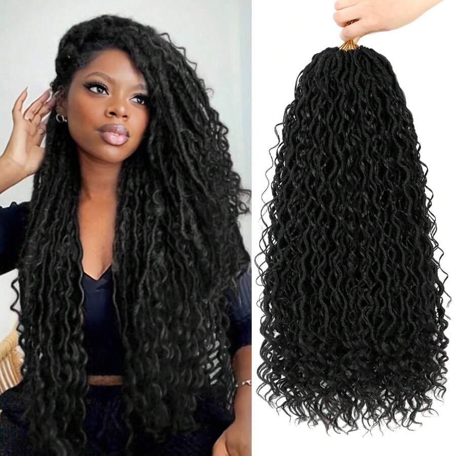 14/18/24inch 8 Packs Goddess Faux Locs Crochet Hair For Women, Goddess Locs Crochet Hair, Boho Style Locs, River Hair With Curly Ends - 1B - 查看 1