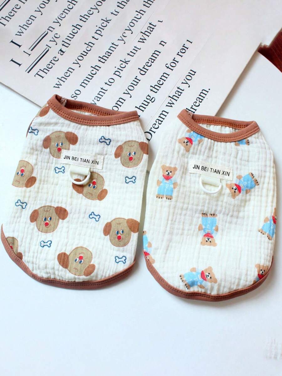 1 件适合小型犬和中型犬的狗狗 T 恤 - 柔软棉质无袖小狗衬衫、轻盈透气的夏季狗狗背心、可爱卡通印花宠物服装、舒适的狗狗衣服，适合日常穿着和户外活动 - 彩色 - 查看 1