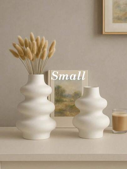 1pc Moderne Wit Wave Resin Vase, Multi Minimalist Dried Flowers, Makeup Brush Storage Or Entryway Accent, Sculptural Aesthetic Home, Idea Qixi, Back To School Fall Refresh Home Room Flower Vase Glass view 7