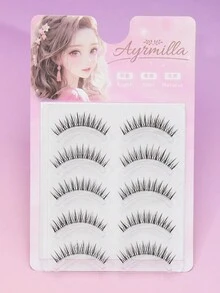 AYRMILLA 5对装自然假睫毛，蓬松柔软，3D水貂毛材质，纤长顺滑，适合日常工作和会议佩戴，自然舒适，手工制作，打造持久自然妆效，浓密纤长，条状假睫毛 - 自然纖長款 - 查看 6