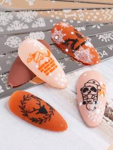 1/2/3/4/6 件套冬季圣诞美甲模板，含美甲印章、刮刀、圣诞雪花、驯鹿、圣诞树、时钟、雪人图案美甲模板、冬季美甲烫印板设计 DIY 美甲工具 - 銀色 - 查看 4