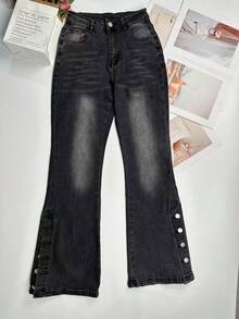 Y2K Baddie High-Waisted Flare Pants With Ankle Strap, Spring/Summer - Black - View 3