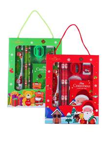 6 szt./1 zestaw - świąteczny zestaw prezentowy z artykułami piśmienniczymi, wypełniacze do torebek ze świątecznymi upominkami, w tym 2 świąteczne ołówki, gumki, temperówki i linijki. Zestaw ozdób świątecznych. Zestaw prezentowy z artykułami piśmienniczymi na Boże Narodzenie. - Wielokolorowe - Zobacz 5