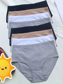 [8 piezas de calzoncillos de talle alto] 8 piezas de calzoncillos sencillos de talle alto, ropa interior cómoda, transpirable y con estiramiento, lencería y ropa interior para mujeres