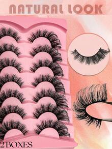 14 Pairs Faux Mink Cat Eye False Eyelashes – Dramatic 6D Volume, Fluffy & Wispy, Bold Glam Look, 2 Boxes Set, Long-Lasting, Natural Look, Volume Lashes For Party & Wedding Makeup - 眼尾拉長款 - 查看 7