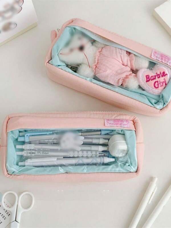 1pc Cute Transparent Pencil Case, Niche Design With Large Capacity Stationery Storage Bag