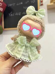 Clothes Only For Labubu 17cm Blind Box 1st/2nd Generation Hanging Charm Sitting Series Doll Outfit, Plaid Skirt And Headband Set