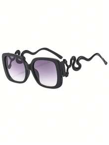 1 件双头蛇英国复古超大方形金属时尚眼镜深色哥特风格复古个性时尚男女眼镜万圣节圣诞节装饰女士沙滩配饰眼镜遮阳镜女士沙滩配饰眼镜遮阳镜适合夏季海滩度假、户外、旅行方形 - 多 - 查看 2