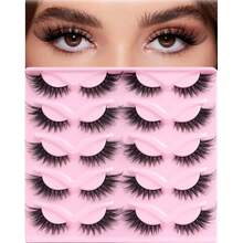 Eye Lashes False Eyelashes Faux Mink Fluffy Lashes Wispy Strip Lashes Natural Look Long Winged Foxy Lash Pack 10 Pairs Eyelashes(Flare) - 柔和俯衝 - 查看 1
