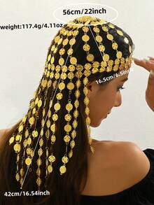 1件中东复古宫廷硬币面具，肚皮舞脸链，新款创意头饰，金合金硬币流苏头带，中东流行头饰情人节配饰 - 均碼 - 查看 3