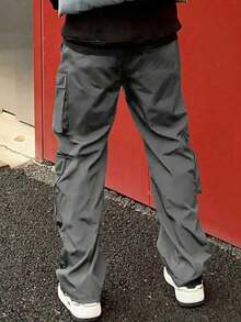 Tween Boys Fashionable Casual Drawstring Waist Cargo Pants - Light Grey - View 3