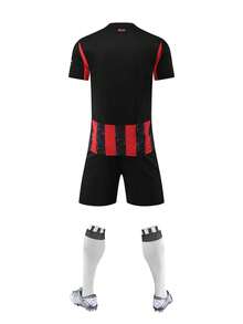 2pcs Personalized Football Jersey, AC Milan Football Uniform For Men, Customized Sports Suit, Running Set, T-Shirt Set, Suitable For Football, Badminton, Basketball - Black - View 3