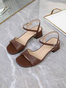 Plus Size Women's Sandals, Retro Coin Design Open Toe Ankle Strap Classic High Heel Versatile Backless Chunky Heel Mid-Heel Fashion French Style Sandals - Brown - View 3