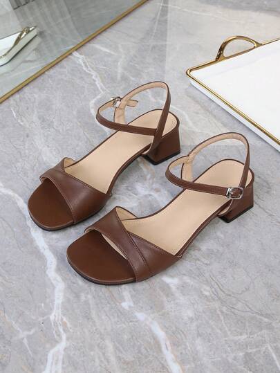 Plus Size Women's Sandals, Retro Coin Design Open Toe Ankle Strap Classic High Heel Versatile Backless Chunky Heel Mid-Heel Fashion French Style Sandals