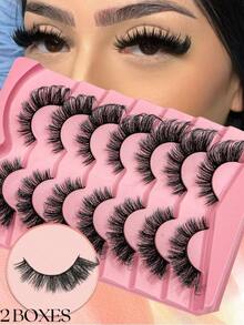 14 Pairs Faux Mink Cat Eye False Eyelashes – Dramatic 6D Volume, Fluffy & Wispy, Bold Glam Look, 2 Boxes Set, Long-Lasting, Natural Look, Volume Lashes For Party & Wedding Makeup - 眼尾拉長款 - 查看 8